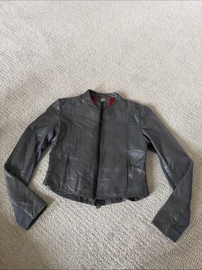 Women's grey Leather Zip Jacket
